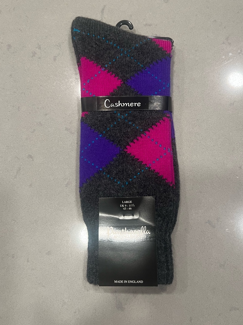 Pantherella Crew Socks with Pink & Purple Argyle
